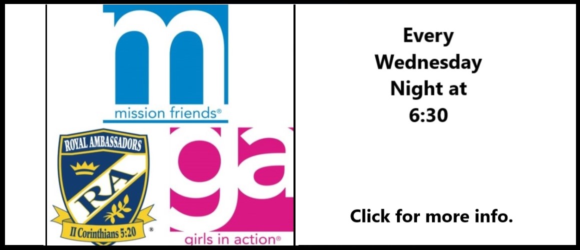 Mission Friends, Royal Ambassadors and Girls in Action starting Wednesday nights in September